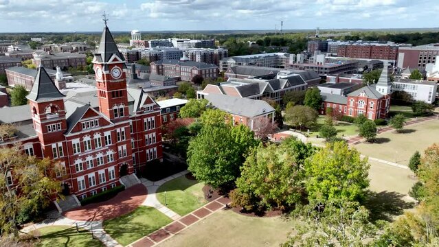 aerial push in auburn alabama campus, auburn university