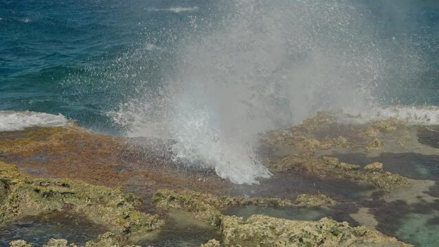 Close up shot of blow hole in Tinian, Northern Mariana Islands