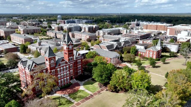 aerial orbit of auburn university campus in auburn alabama