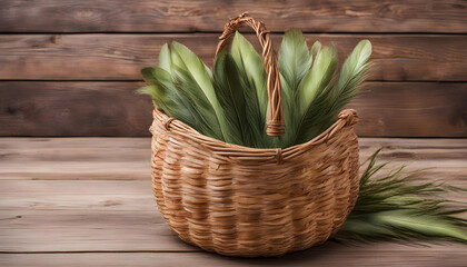 Gayfeather basket on a wooden background 