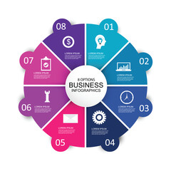 Obraz premium Infographic circle. Process chart. Vector diagram with 8 options. Can be used for graph, presentation, report, step options