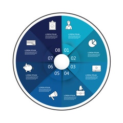 Vector infographic circle. Cycle diagram with 8 options. Can be used for chart, graph, report, presentation