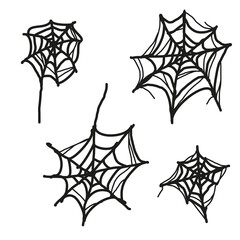 halloween outline spider web, black outline silhouette webs set	