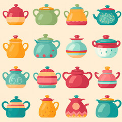 Pots kitchen cooking cartoon repeat pattern tile