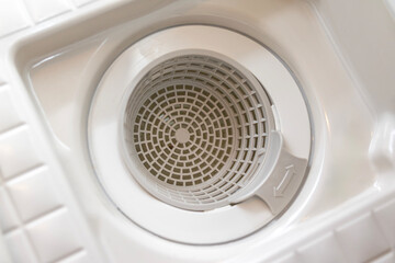 Image of a bathroom drain with the lid open. © shibadog