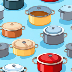 Pots kitchen cooking cartoon repeat pattern tile