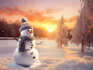 Obraz premium Christmas in winter with snowmen