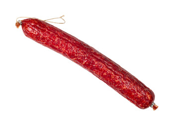 Whole smoked sausage isolated on white background.