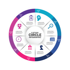 Vector infographic circle. Cycle diagram with 8 options. Can be used for chart, graph, report, presentation