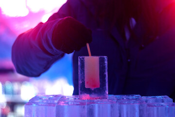 Alcoholic beverages in ice from the Ice Hotel in Canada