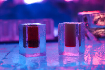 Alcoholic beverages in ice from the Ice Hotel in Canada
