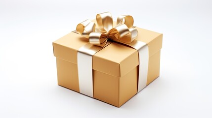 Obraz premium Golden gift box with bow on white background. Generative AI