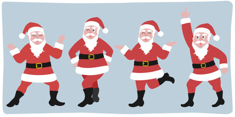ノリの良い踊るサンタクロースの4種類のポーズのセット