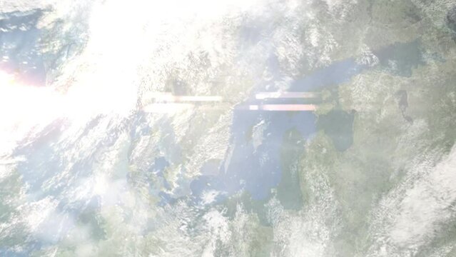 Zoom in from space and focus on Vastervik, Sweden. 3D Animation. Background for travel intro. Elements of this image furnished by NASA