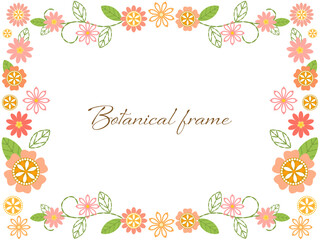 カラフルでポップな刺繡風の花のフレーム背景イラスト