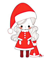 A cute and joyful girl donning a Santa hat in classic red and white. Adorable girl in christmas Cloths