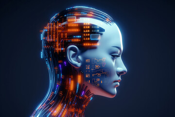 Artificial intelligence brain computer interface, future technology concept abstract background