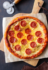 Pizza with pepperoni and cheese. Fast food. Italian cuisine. American food.