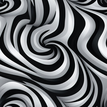 Hypnotic black and white swirl abstract optical illusion curves repeat pattern © Roman