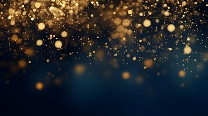Foto auf Acrylglas abstract background with Dark blue and gold particle. Christmas Golden light shine particles bokeh on navy blue background. Gold foil texture. Holiday concept. © Ziyan Yang