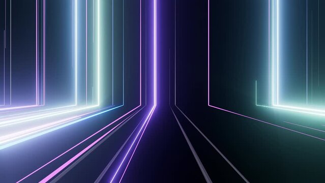 3d animation of abstract background with ascending colorful neon glowing lines, glowing trails