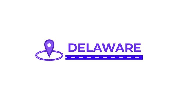 Delaware location name maps icon animation. Alpha matte with transparent background 4K resolution.