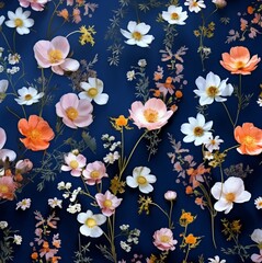 Pattern of different summer blossom flowers