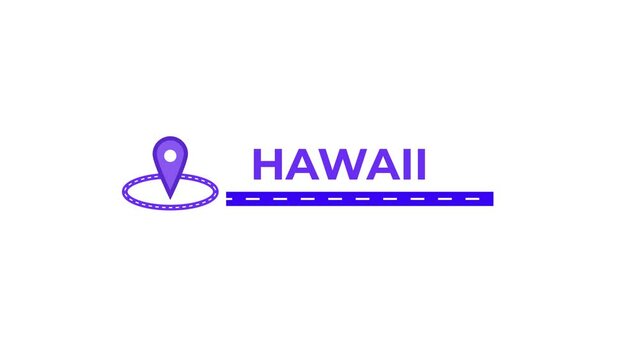 Hawaii location name maps icon animation. Alpha matte with transparent background 4K resolution.