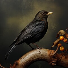 a black bird is sitting on a branch