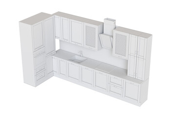 modern kitchen isolated on transparent background, home furniture, 3D illustration, cg render
