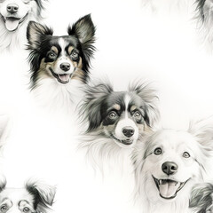 Obraz premium Cute dogs repeat pattern pencil sketch art
