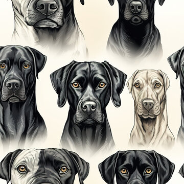 Cute dogs repeat pattern pencil sketch art