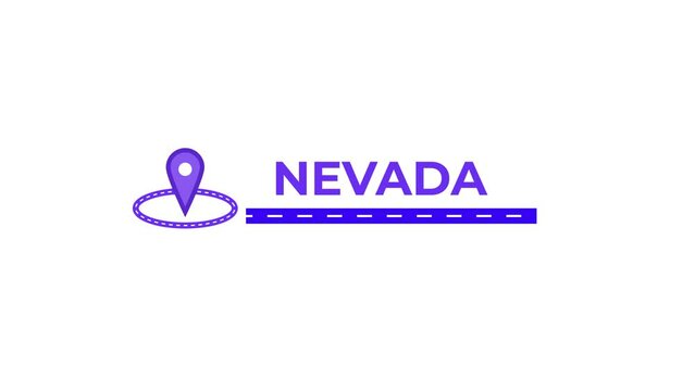 Nevada location name maps icon animation. Alpha matte with transparent background 4K resolution.