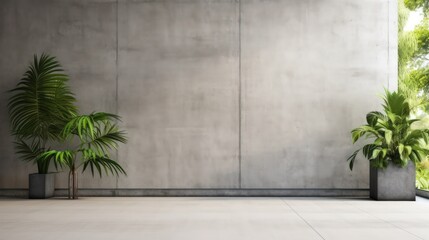 Modern Concrete Material Empty Hall Open Space Interior with Large Window,
