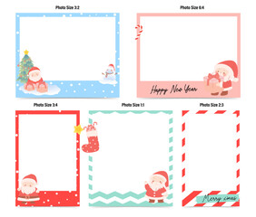 Set of cute colorful polaroid frame christmas decoration theme, Christmas Photo Frame, Santa, Xmas, Photo Instant film style, Various Size, Square, Vertical, Horizontal, 3:2, 4:6