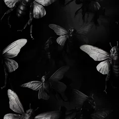 Foto op Plexiglas Dark moth cartoon repeat pattern, insect ethnic death gothic art  © Roman