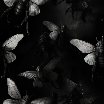Dark moth cartoon repeat pattern, insect ethnic death gothic art 