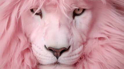 Portrait of a pink male lion close up