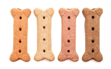 A Row of Four Dog Treat Isolated on a White Background