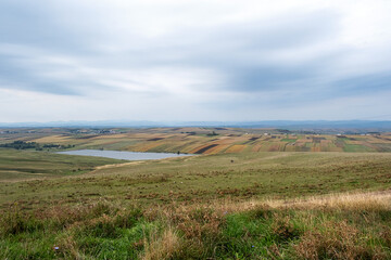 Autumn moody landscape of meadows and fields of Romania