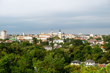 Fototapeta na wymiar Panorama from the city of Suceava, Bukovina, Romania. View from the Throne Fortress