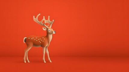 Cute Christmas reindeer on a red background. Christmas background, banner, or card.