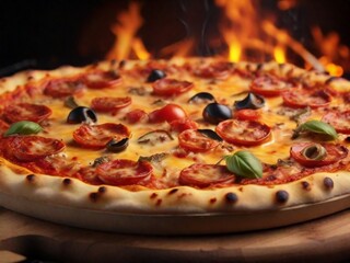 the sizzling hot pizza out of the oven
