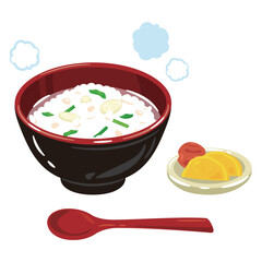 お椀に入った七草粥と漬物