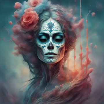 Santa Muerte - death approaching - death face with flowers.