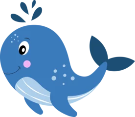 Foto op Plexiglas vector illustration of a cartoon whale, cute, beautiful hand drawn whale on a white background. prints of images of sea animals. © Gordeeva