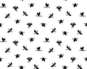 Black and white small pixel dragons silhouettes on white background seamless pattern. Vector for new year 2024 package, textile, mens clothing, packaging, wallpaper, apparel fabric, home decor.