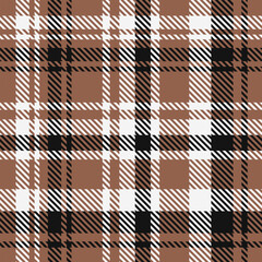 Brown Black White Tartan Plaid Pattern Seamless. Check fabric texture for flannel shirt, skirt, blanket
