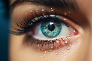 Close up woman applying contact eye lens