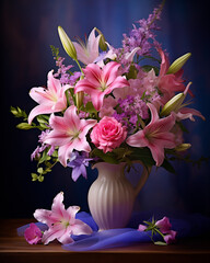 Women's Day Floral Arrangement: A Vibrant Bouquet Forming the Symbol of 8 March - Soft, Diffused Lighting to Enhance the Radiant Colors in Celebration of Women's Day"